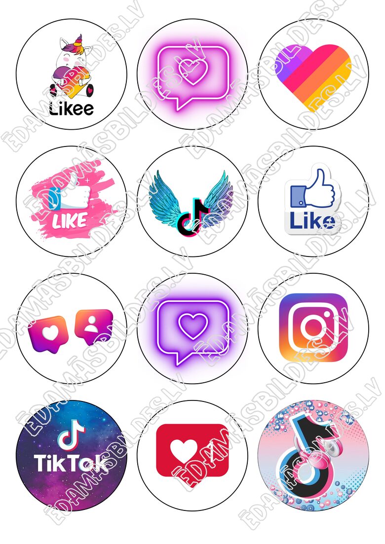 Cukura papīrs ar apdruku "Sociālie tīkli", 6 cm